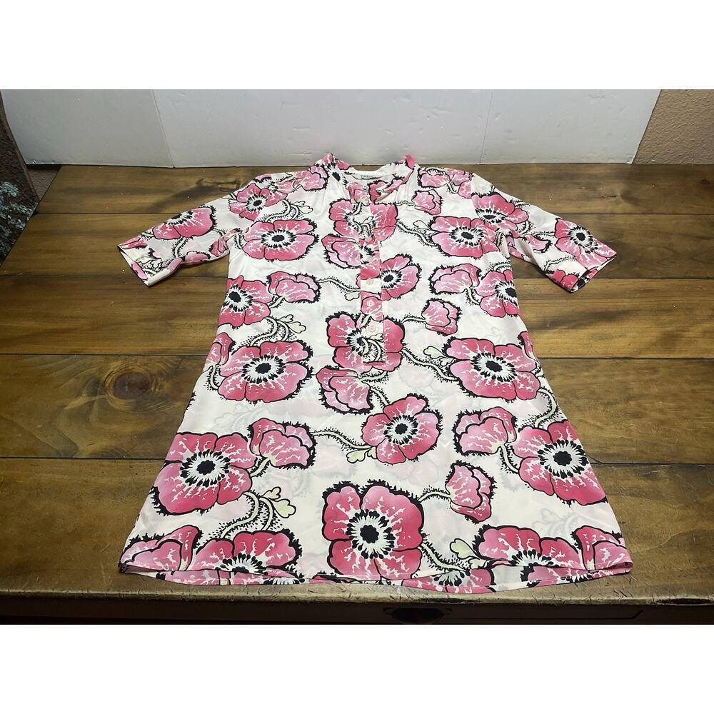 Tucker Women's Pink Floral Silk Button Up Tunic Dress Size Medium